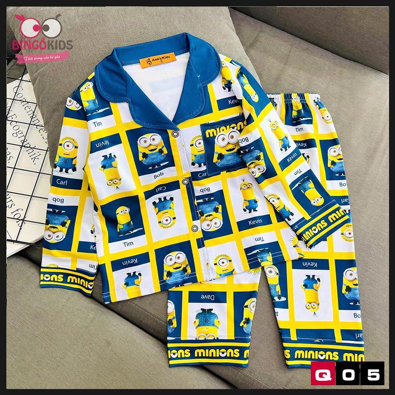 Đồ bộ mặc ngủ bé trai pijama tay dài quần dài chất thun lạnh 3D họa tiết hoạt hình labubu, người nhện dễ thương