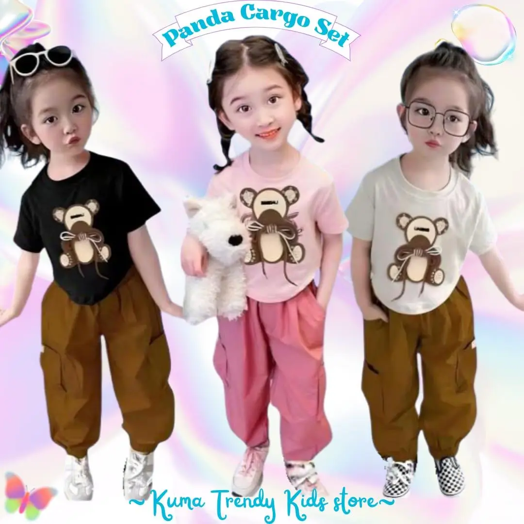 Setelan Anak Perempuan BEAR, BARBIE AND Kuromy My Melody Cropty Cargo ST Kids untuk Usia 1-12 Tahun - Parsel, Katun
