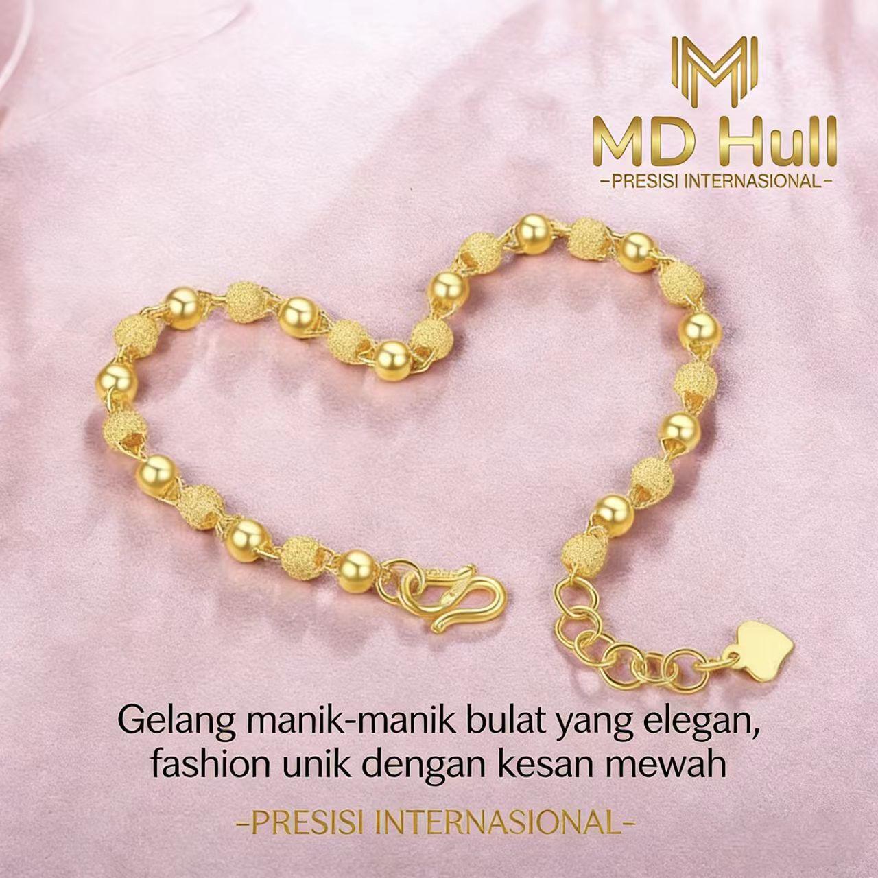 【MD Hull】Gelang Manik-Manik Bulat Emas | Tekstur Polos & Bertekstur, Elegan dengan Kesan Mewah (Stok Tersedia)