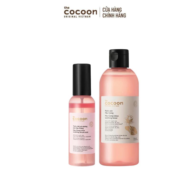 COMBO Tinh chất xịt dưỡng sen Hậu Giang Cocoon 100ml + Bigsize Nước sen Hậu Giang (toner) 310ml