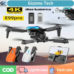 Gizzmo Tech Roscloud E99 Pro Drone Fotografi Udara dengan 2 Kamera Dual 4K, Mainan Drone Kamera Tunggal & Ganda Definisi Tinggi Jarak Jauh WIFI FPV Lipat untuk Memancing Garansi Pabrik