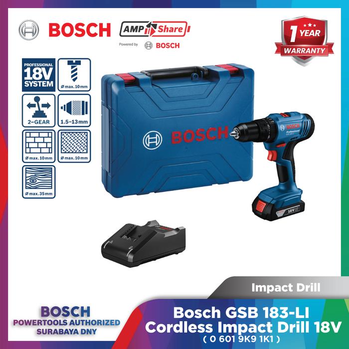 Gambar Bosch GSB 183-LI Cordless Impact Drill 18V Mesin Bor Impact 13mm Set 1 Baterai 18V 2.0Ah + Charger + Koper GSB 183 dari Bosch Tools Authorized DNY Kota Surabaya Tokopedia