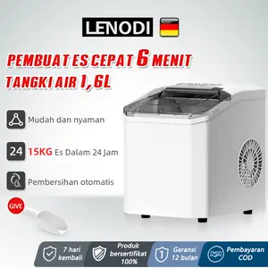 LENODI Mesin Pembuat Es, 1.6L Mesin Es Batu, Pembuatan Es Cepat, Pembersihan Mandiri,Penyimpanan Es Batu Berkapasitas Besar, Pembersihan Otomatis, Rumah Tangga Kecil, Mesin Pembuat Es Batu Otomatis, Toko Teh Susu