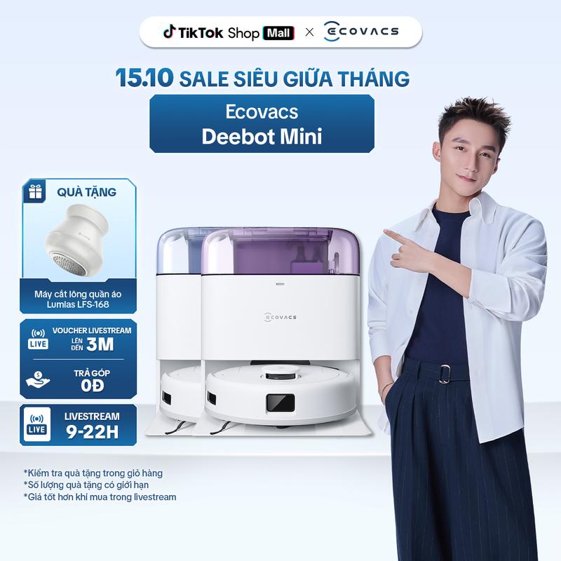 Robot hút bụi thông minh Ecovacs Deebot Mini - Lực hút 9000Pa - Dung lượng pin 3200mAh - Hoạt động 150 phút