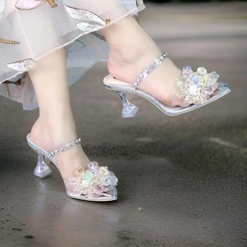 + Herdian HD 05 Sendal Transparant Hak Kaca Wanita Sandal Bening Elegant Kekinian Model Heels heels kupu kupu wanita mewah 2