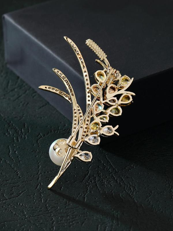 Creative Wheat Design Brooch, Elegant Artificial Zircons Decorated Brooch for Women, Fashion Accessories for Party, Daily Clothing Decor 2