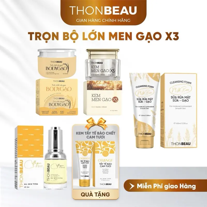 TRỌN BỘ LỚN KEM MEN GẠO X3 [ 5 Món] Kem Men Gạo +Serum Collagen 20ml +Sữa Rửa Mặt 100ml+ Kem Body Gạo - Skincare Kem Face Làm Đẹp Da 0