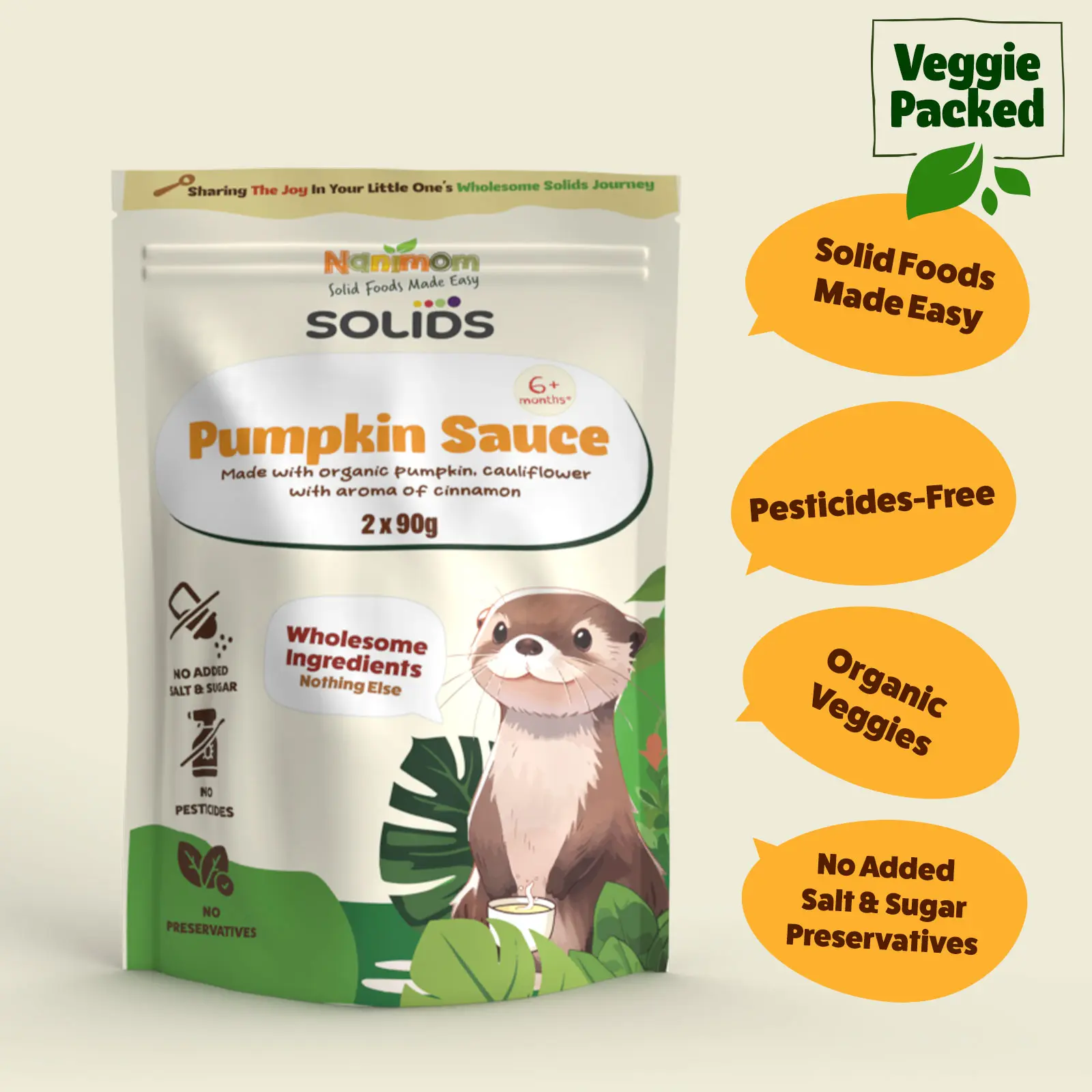 Nanimom Baby Pumpkin Sauce, Made With Organic Veggies, 6+Months, 90gx2