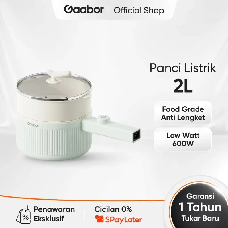 NEW ARRIVAL GAABOR Panci Listrik Food Grade Electric Cooker Anti Lengket Kapasitas 2L 600W Tutup Kaca Free Kukusan / EC-20M01A