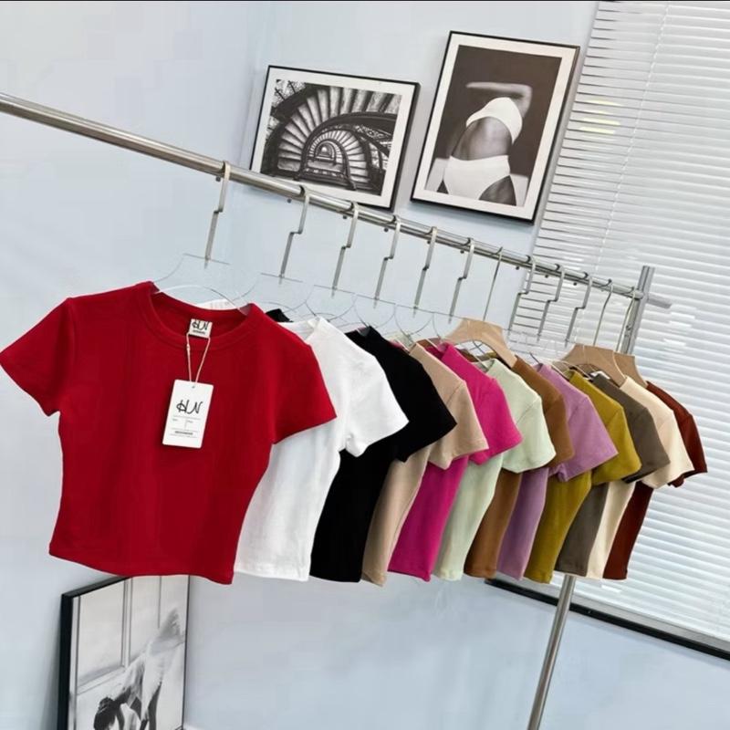 A14 Áo Croptop Ngắn Tay Cổ Tròn  - Vải Thun Trơn Dày Co Giãn Thoáng Mát, Ôm Body Sexy, Cá Tính mã 053c