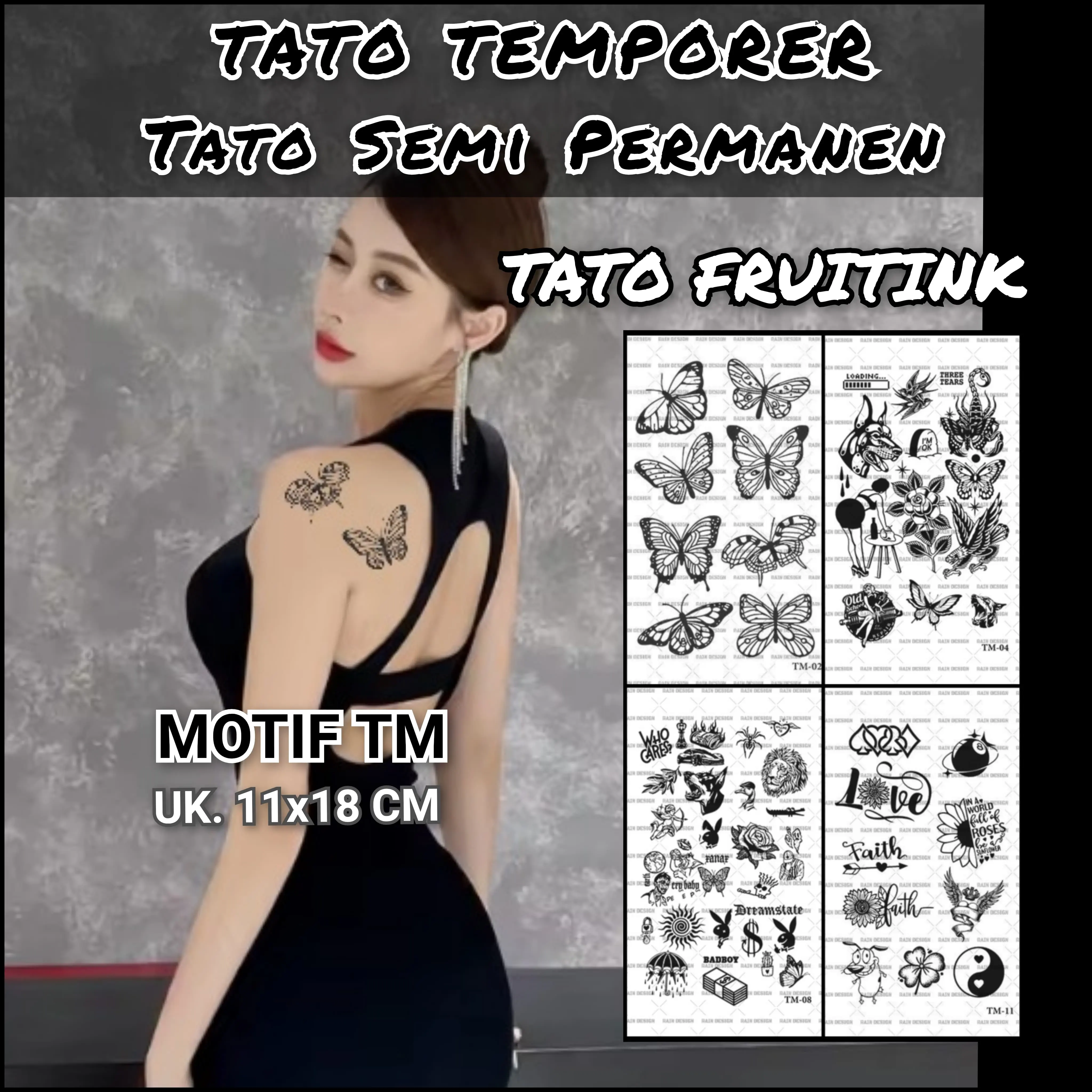 BERTATO-Stiker tato temporer semi permanen Motif TM / Tato temporer anti air semi permanen / Bertato stiker Tato Seri Varian TM Temporary