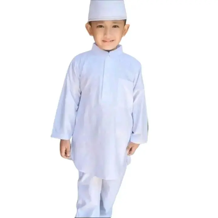 M2- PROMO SETELAN KOKOH KURTA PUTIH SETELAN KOKOH MANASIK HAJI ANAK LAKI LAKI Baju Celana Muslim Katun Peci 0