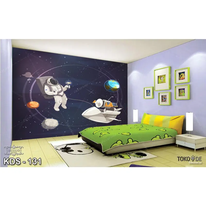 Wallpaper Dinding Custom 3D Anak laki cowok Astronot Walpaper Planet Antariksa Sticker Galaxy Langit Stiker Luar Angkasa 1