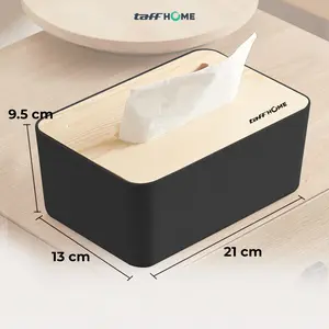TaffHome Kotak Tisu Kayu Tissue Box dengan Holder Smartphone Ukuran 21x13x9.5 cm Bisa Pilih Warna