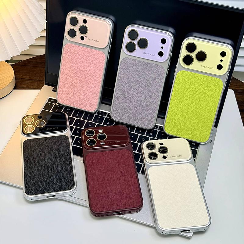 Ốp lưng cỡ lớn bằng da màu vải thiều cổ điển cho iPhone 17 16 15 14 13 12 11 PLUS Pro Max, mặt kính mờ chống sốc, bảo vệ camera, viền mềm. 01TPK
