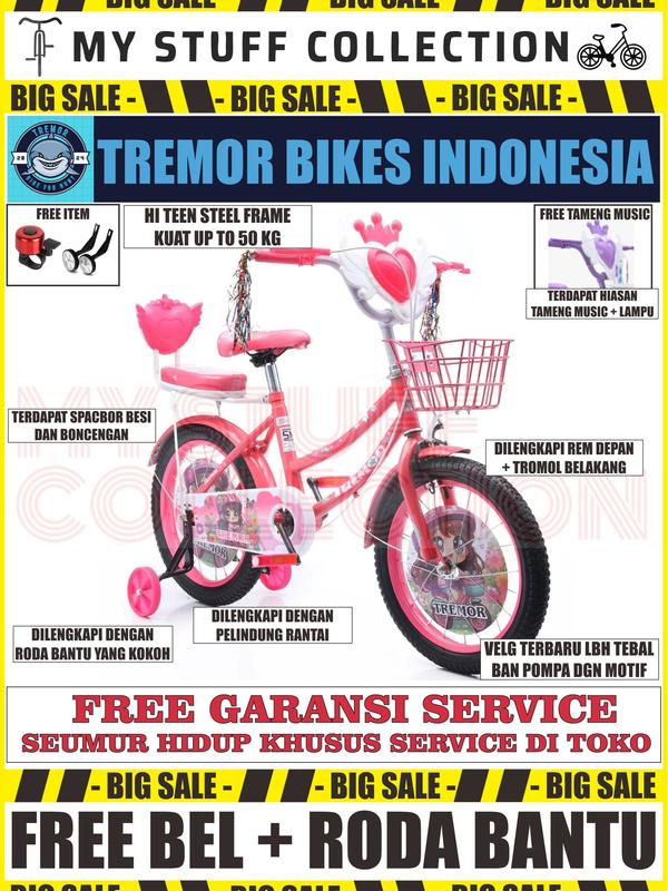 SEPEDA MINI ANAK UKURAN 16 INCH COCOK UNTUK USIA 4 TAHUN HINGGA 7 TAHUN BONUS KERANJANG DAN BONCENGAN SERTA BEL SEPEDA sepeda little 6