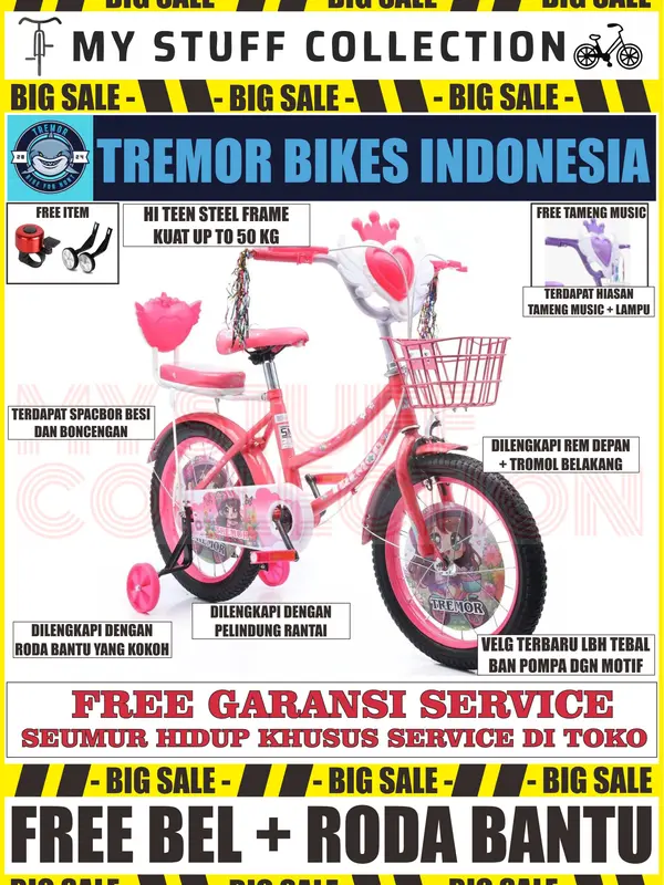 SEPEDA MINI ANAK UKURAN 16 INCH COCOK UNTUK USIA 4 TAHUN HINGGA 7 TAHUN BONUS KERANJANG DAN BONCENGAN SERTA BEL SEPEDA sepeda little 5