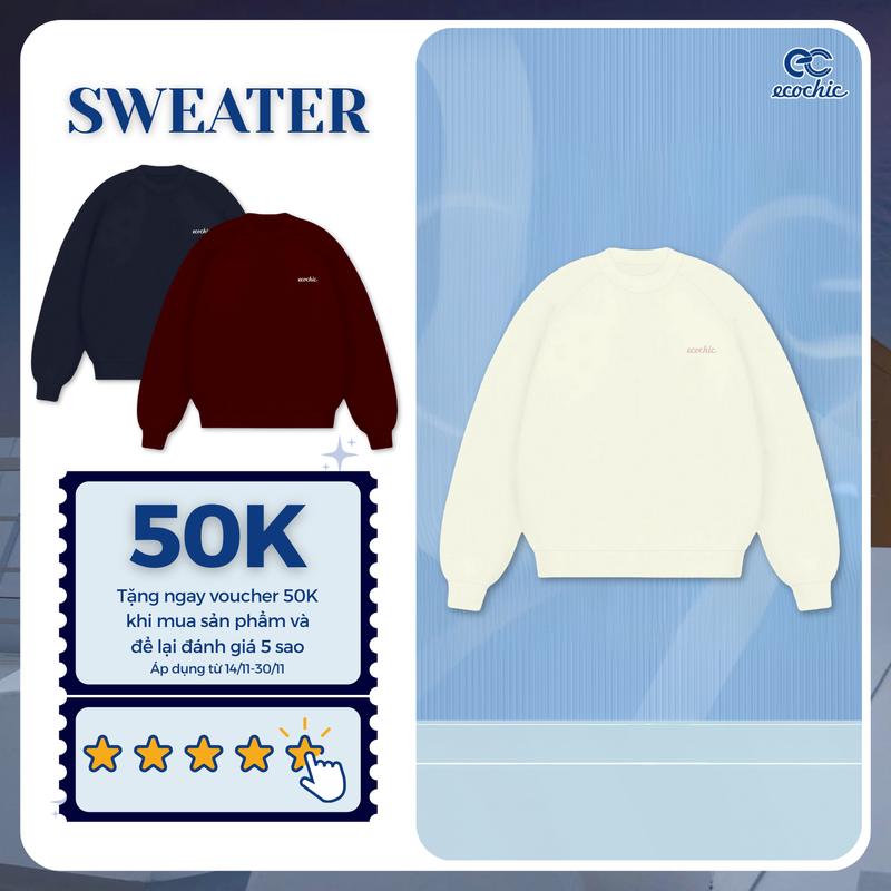  Áo Sweater Nỉ Lót Nhung ECOCHIC Logo Thêu Chất Liệu Cao Cấp Đồ Nỉ Đông Chính Hãng Ecochic B214 