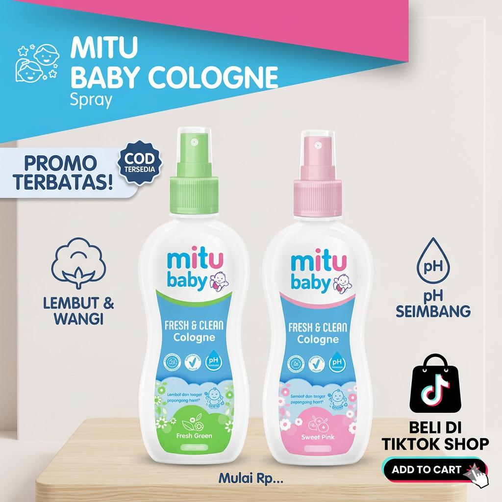 Mitu Baby Cologne 100ml / 50ml - Parfum Bayi Non-Alkohol & Wangi Segar Tahan Lama