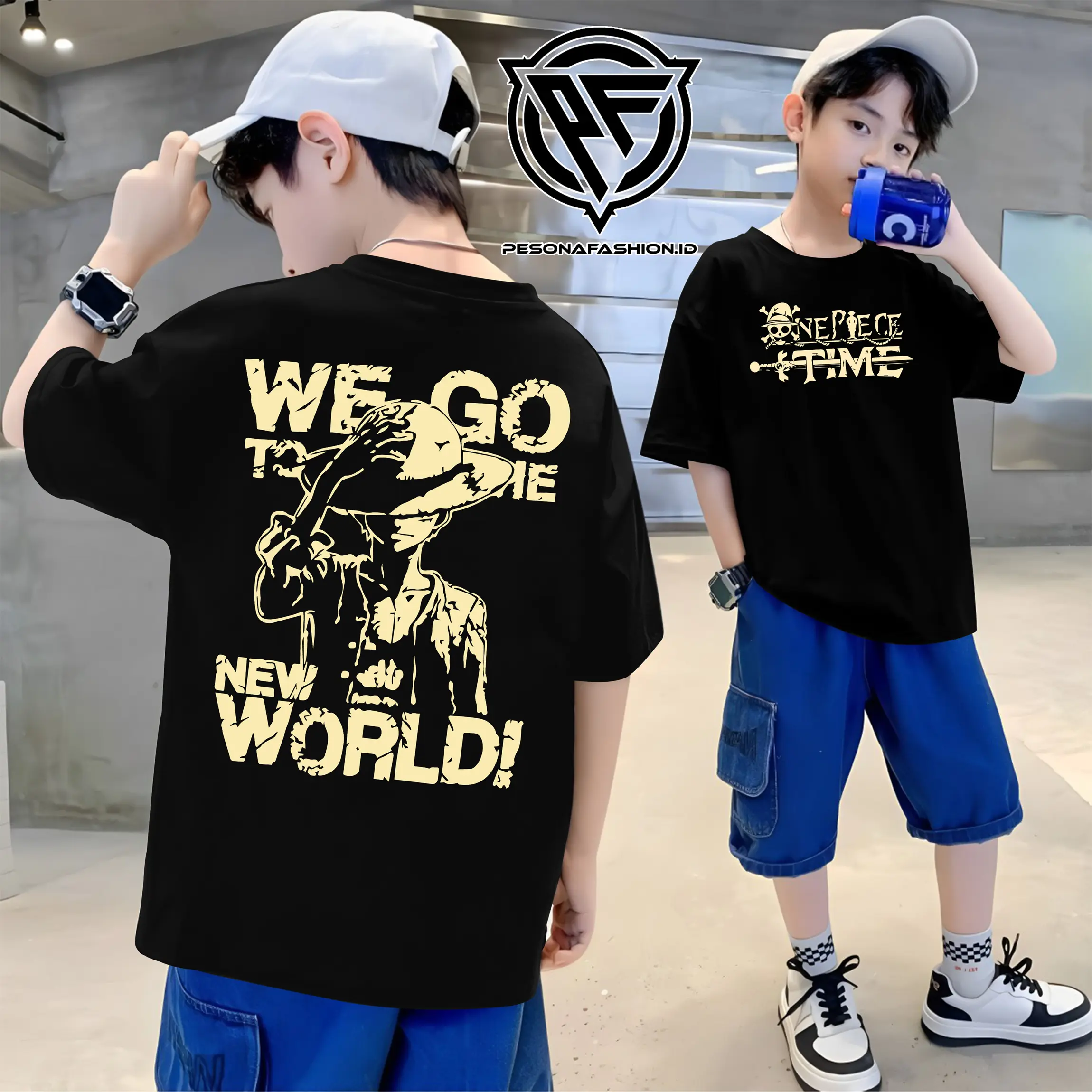 KAOS ANAK LAKI-LAKI TERLARIS MOTIF ANIME MONKEY THE LUFFY WE GO TO THE NEW WORLD DISTRO USIA 3-16TAHUN