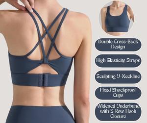 High-support double-strap sports bra with U-neck, push-up padding, and butterfly back design[YA101]