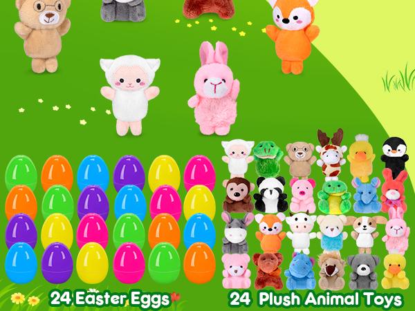 Product Introduction of 24 PCS Prefilled Easter Eggs Filled with Mini Plush Toy for Kids Toddler Easter Basket Stuffers Fillers ,Kids Easter Classroom Prize,Easter Party Favor Favor,Eggs for Easter Egg Hun Gift Multicolor 1