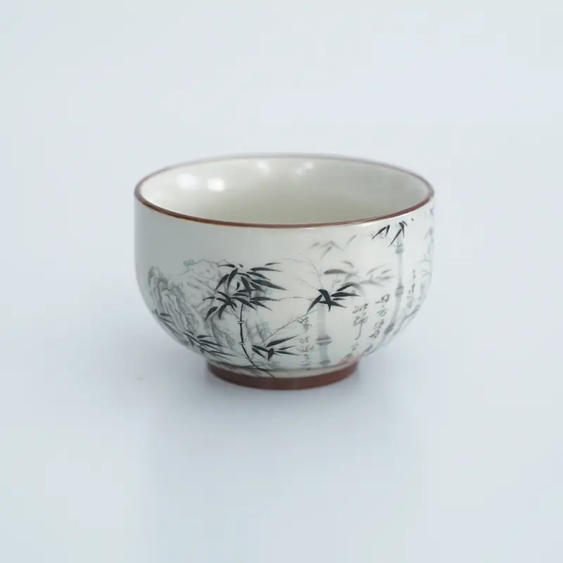 Teacup,Ru Kiln ink bamboo porcelain teacup