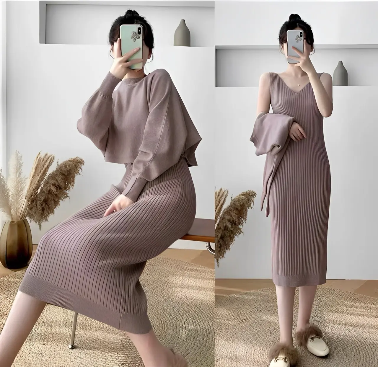 FM Set Rajut Kanaya Ld 100 - 110 cm P 40 cm - Ld 90 - 100 cm P 110 cm B 350 gr Cotton Polyester #4516