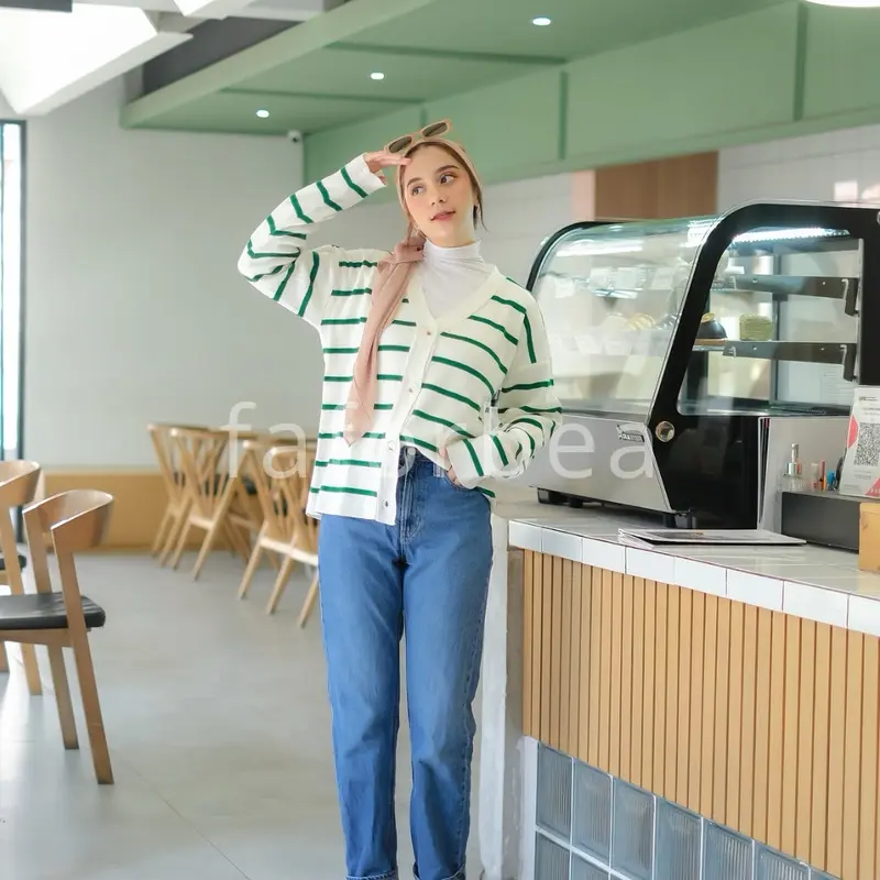 Faforbea Premium Striped Knit Cardigan - Outer Rajut Lembut Motif 4