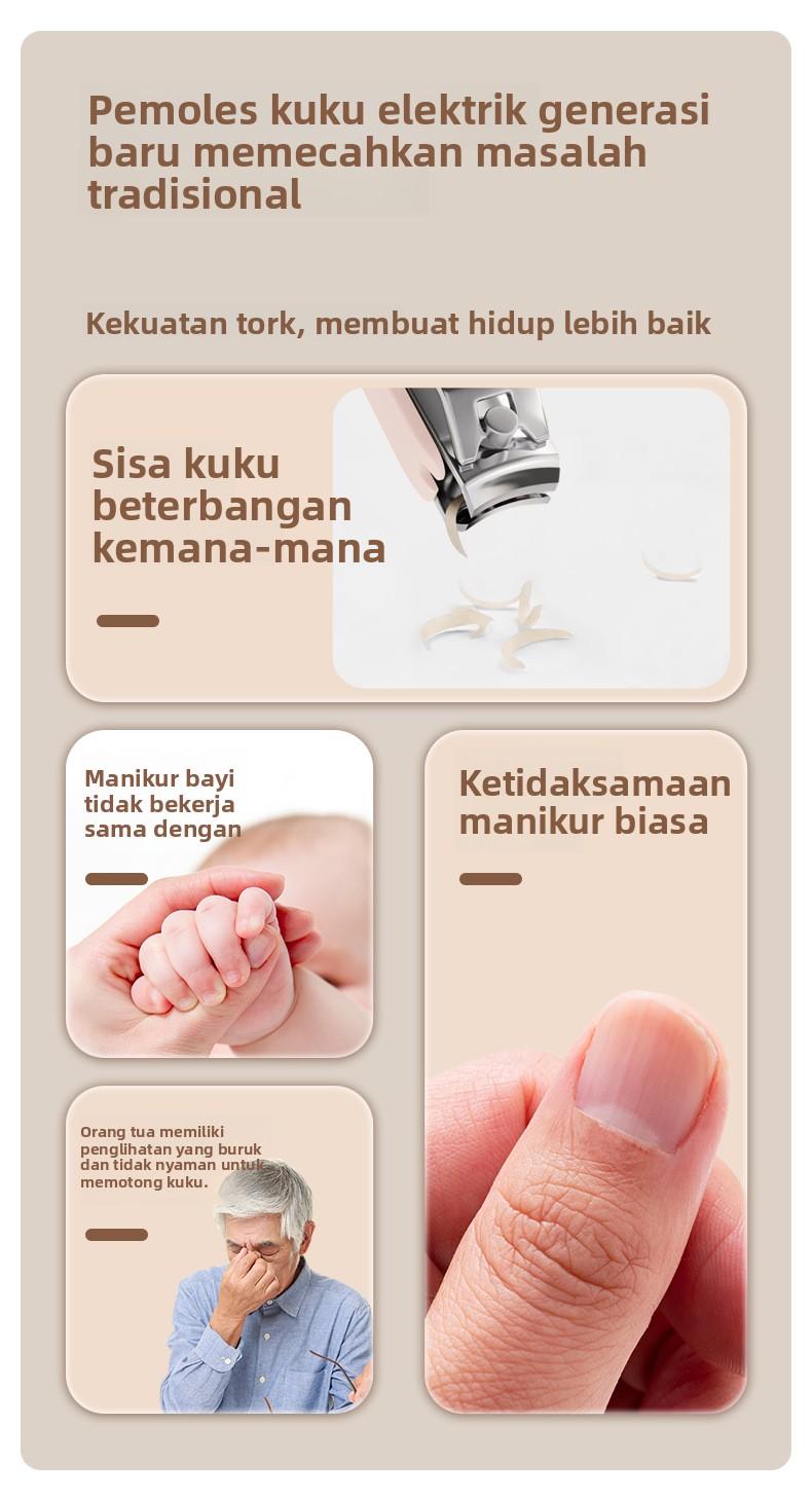 【Kecil Portabel】Alat Potong Kuku Elektrik - Wajib Punya Perjalanan Dinas & Wisata, Ukuran Saku, Dilengkapi Lampu, Isi Ulang Daya, 3 Level Kecepatan, Universal Dewasa/Anak/Lansia, Aman & Praktis
