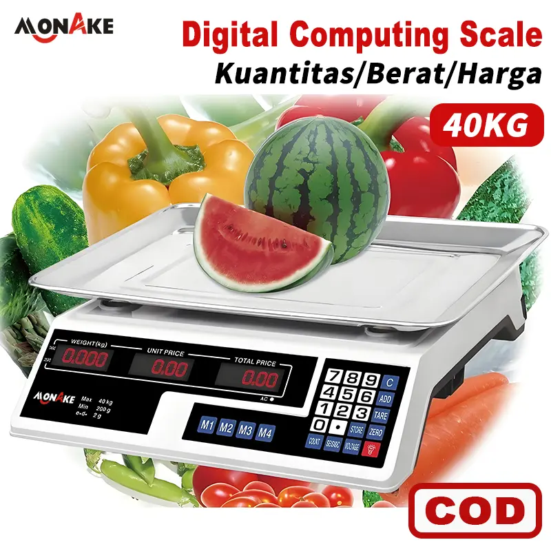 MONAKE Timbangan 40KG Digital Computing Scale Timbangan Buah Digital Double Display
