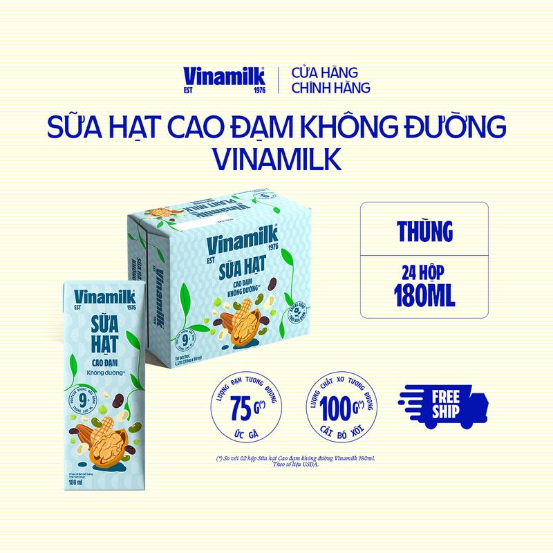 Thùng 24 hộp Sữa Hạt Cao Đạm Không Đường Vinamilk Hộp 180ml7 loại hạt hỗ trợ cơ bắp 180ml