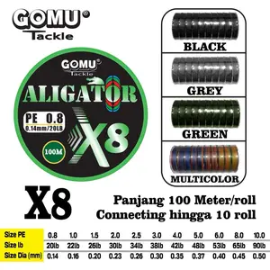 Gomu Tackle - Senar Pancing PE Aligatol X8 Connecting 100M Warna Black Green Multi Grey Ikan Umpan Bahan Kuat Berkualitas Tinggi dari Japan Original Lilitan 8x
