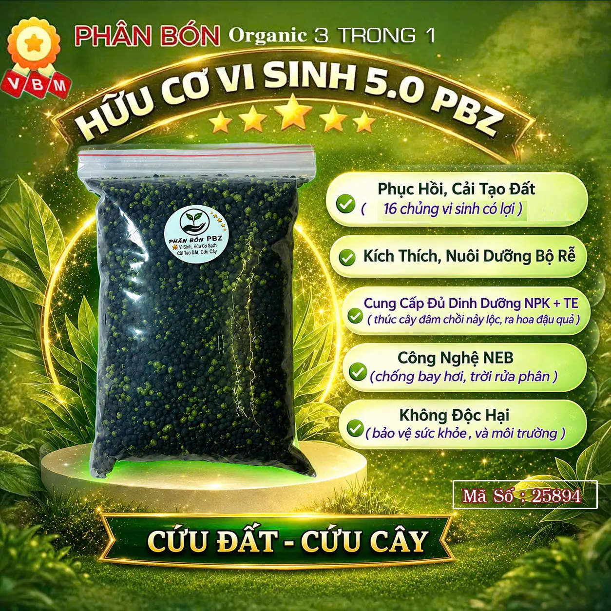 Phân Bón Hữu Cơ 5.0 (Đặc Biệt) + Vi Sinh Cải Tạo Đất VBM ( thúc cây ra hoa đậu quả , đâm trồi nảy lộc ) bền khoẻ cây