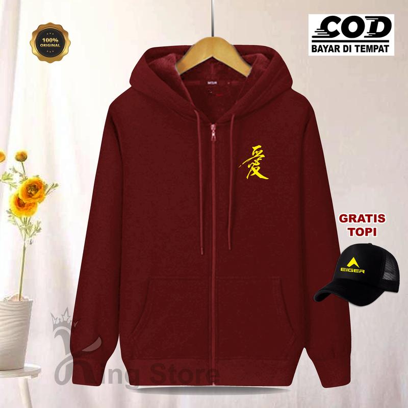 GRATIS TOPI..!!! Jaket Resleting Print Text Cina Kuning | Jaket Sweater Hoodie Premium Pria dan Wanita | Jaket Distro Keren Kekinian 5