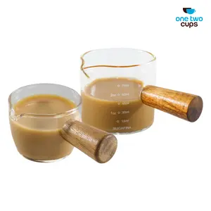 Mini Sugar Glass Pot Milk Pan Jug Pitcher Gelas Kaca Takar Susu Gagang Kayu 50ml 100ml Kitchenware