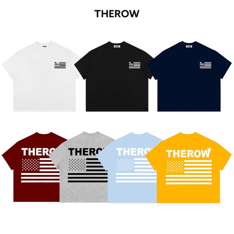 Áo Thun Boxy Local Brand THEROW Tay Ngắn Cotton 250gsm " CỜ MỸ " Áo Phông Forrm Rộng Mùa Hè Kiểu Đẹp Unisex Nam Nữ Form Rộng