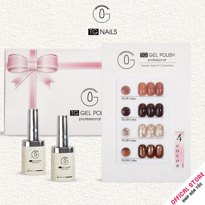  Sơn móng gel TG -  Combo set 4 màu Nâu cọ tròn kèm bảng màu 