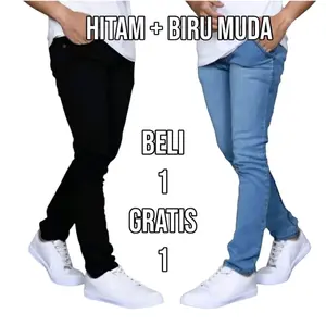 Paket Combo Hemat Beli 1 Gratis 1 Celana Jeans Pensil Denim Skinny Hitam Navi Blitz