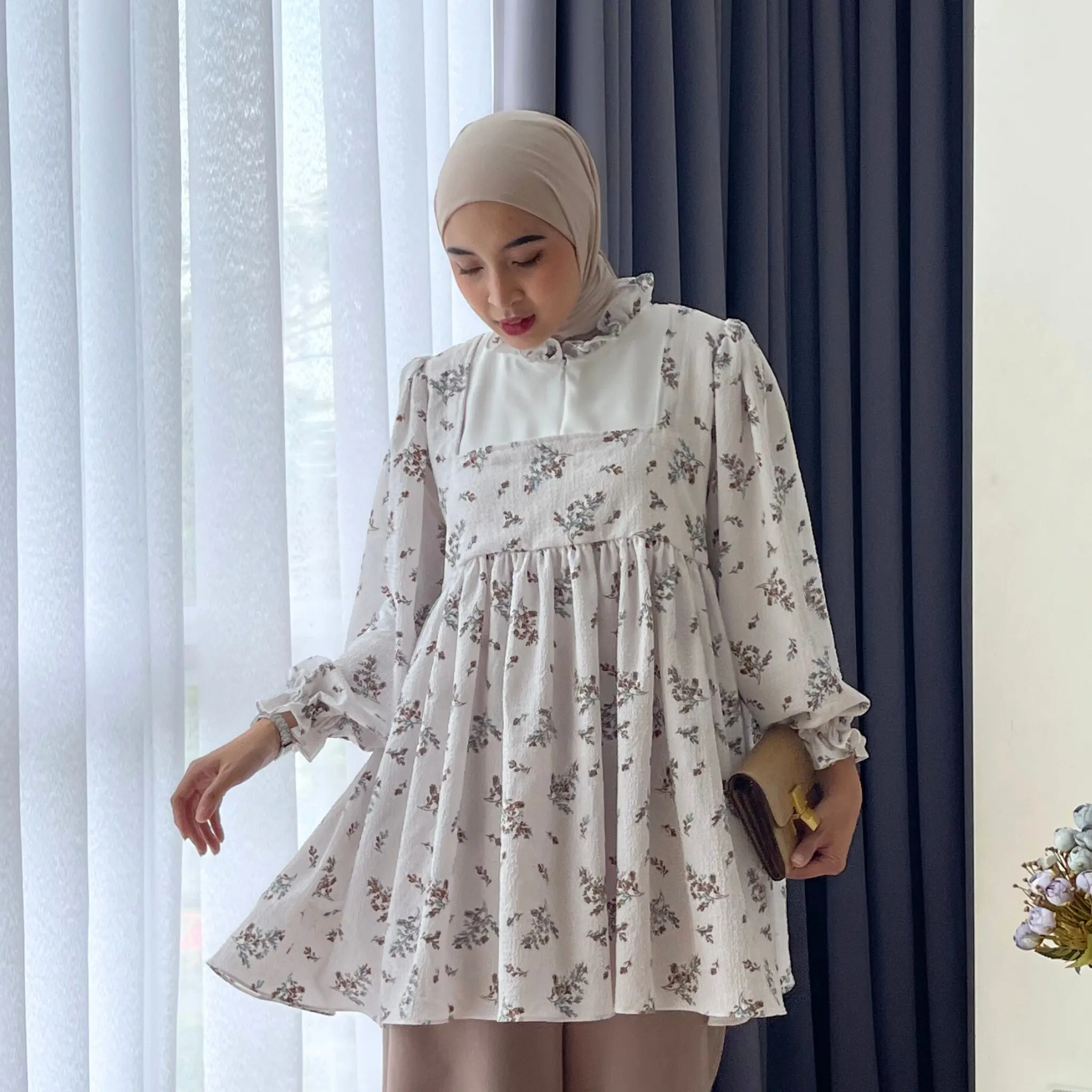 Eclemix Top Rula | Atasan Wanita Blouse Baby Doll Vintage | Pakaian Casual Lengan Panjang