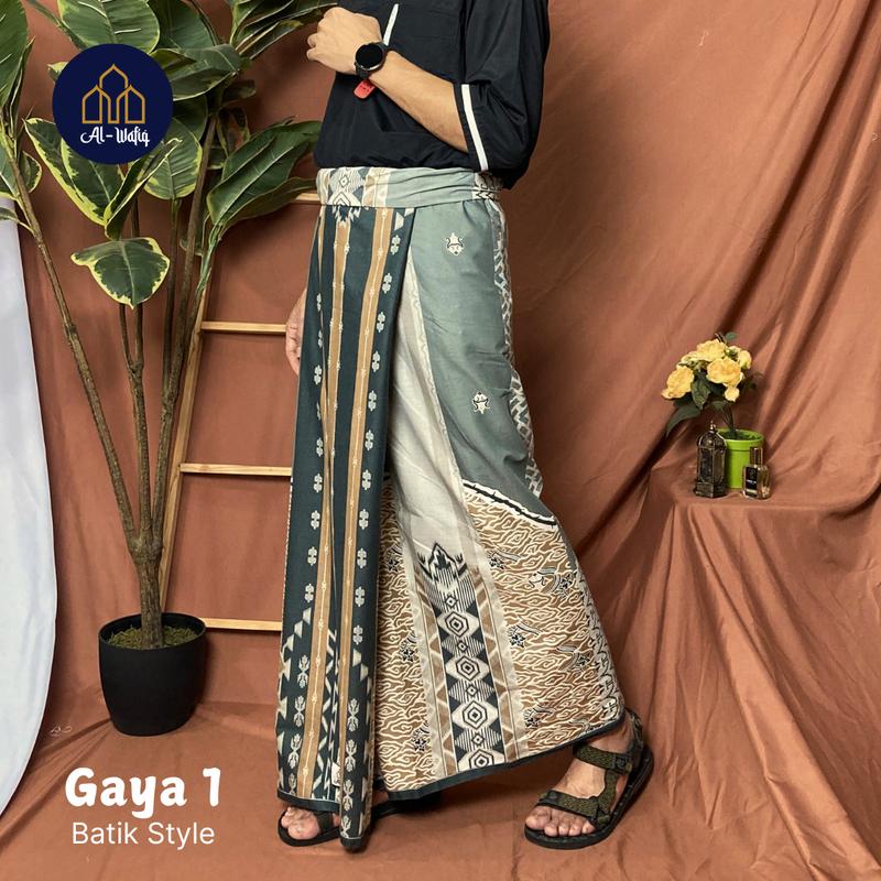 Sarung Tenun Al-Wafiq Bahan Katun Motif Batik Songket Pria Dewasa Santri Muslim Kain Hitam 2