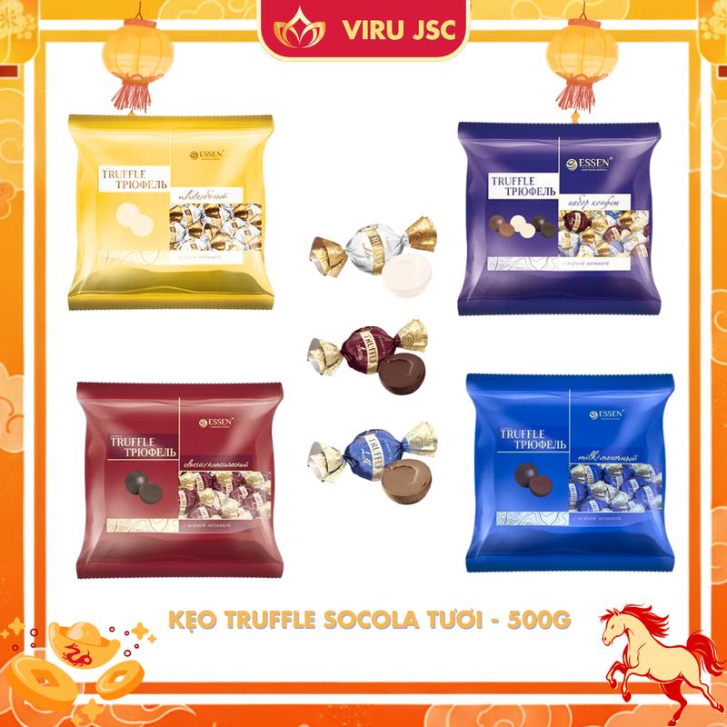 Nhập khẩu Nga - Kẹo Essen Truffle Socola Tươi 3 Vị Trắng Đen Sữa - Túi 500g - Snack Ăn Vặt Food Chocolate