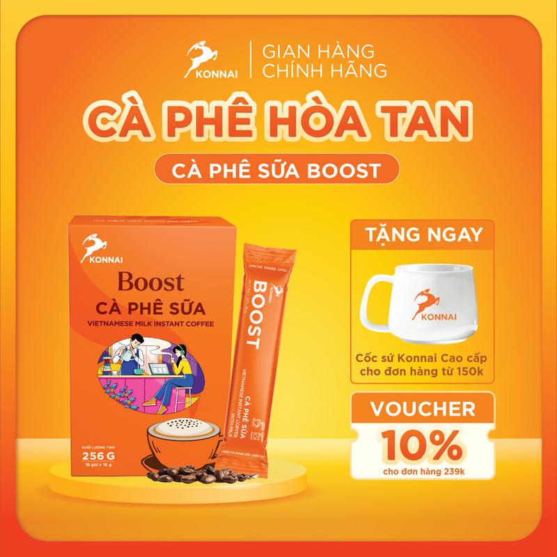 Cà phê hòa tan sữa BOOST Konnai Coffee - cà phê nguyên chất kết hợp với sữa thực vật - hương vị sữa Cafe 1