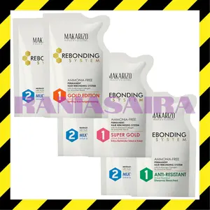 MAKARIZO Rebonding System / Sistem Sachet 125ml / KIT Pouch 125gr ( STEP 1 & 2 ) Obat Pelurus Rambut / Smoothing / Bonding