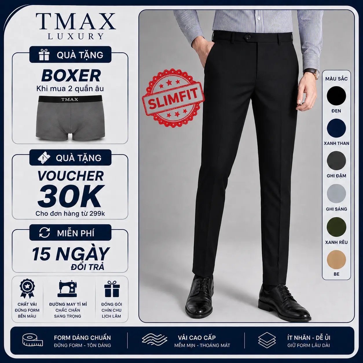 [Có Big Size] Quần Âu Nam Chéo Dày 81 T-MAX Luxury  Menswear Cao Cấp Dáng Slimfit Ôm Gọn Pants Lưng Cao Đen Phong Cách Hàn Quốc Chất Liệu Mềm Mại Thích Hợp 4 Mùa