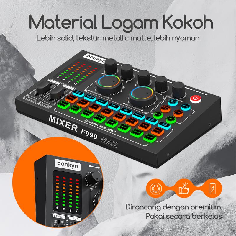 Product Introduction of Bonkyo F999MAX Sound Card Bluetooth Live SoundCard F999MAX Soundcard Audio Live Mixer untuk Live streaming Karaoke 21