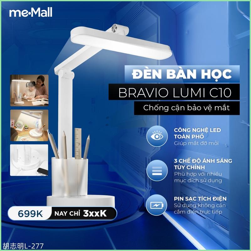 Bất ngờ Đèn học để bàn học bảo vệ mắt Bravio Lumi C10, đèn bàn làm việc đọc sách LED 3 chế độ sáng, pin tích điện
