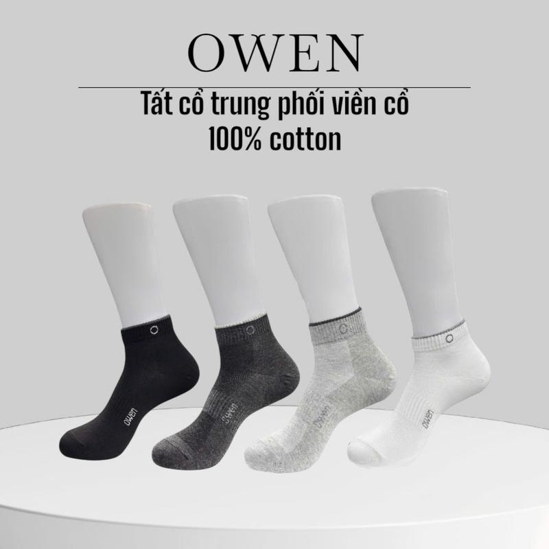 OWEN - COMBO SIÊU HỜI - Set 5 đôi/10 đôi tất cổ trung nam phối viền cổ 100% khử mùi, thoáng chân