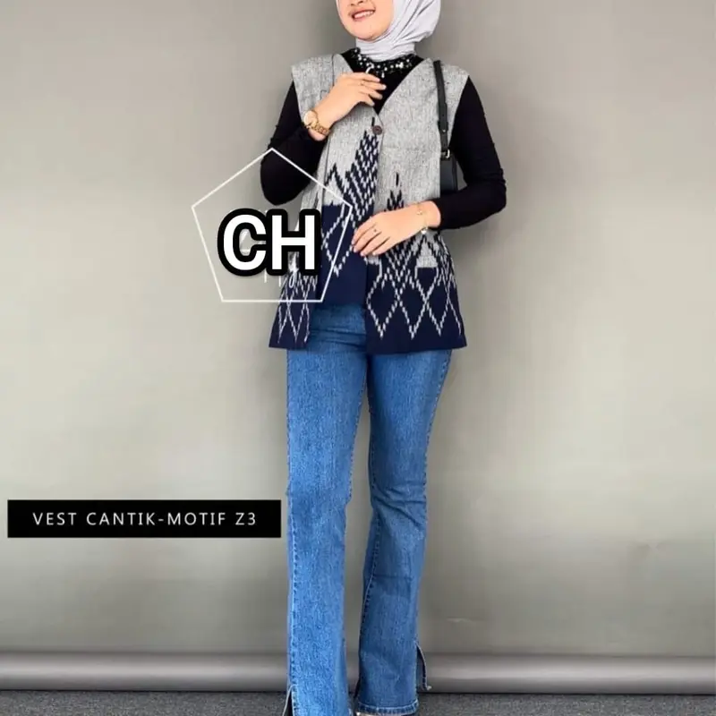 Vest tenun baju kondangan baju kantor Wanita Rompi Atasan Panjang Hitam Outer 3