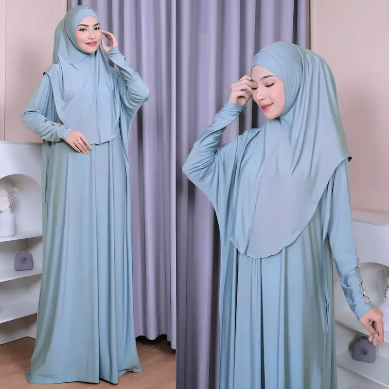 Gamis set hijab jersey elegan simple abaya terbaru 2025 5